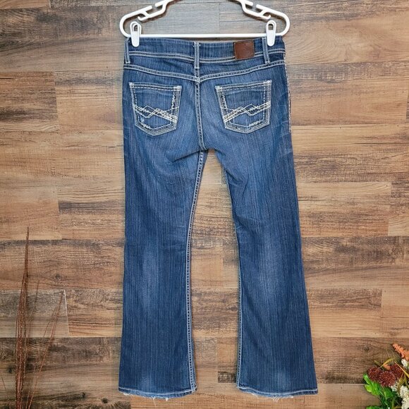 BKE Jeans 28 R Sabrina Flare Low Rise Ripped Thick Stitch Stretch Boho Western - Picture 2 of 12